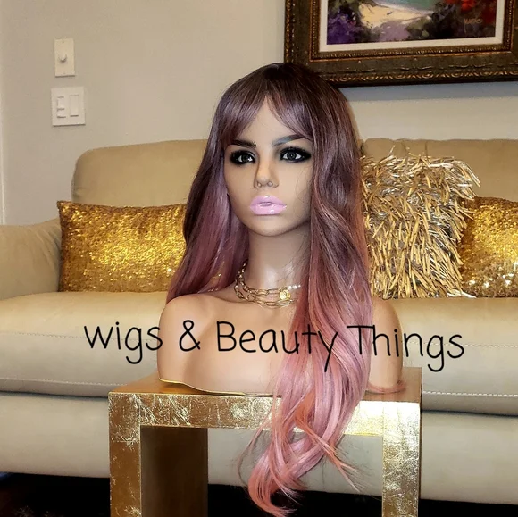 Women's Wigs Silk Body Wave Curly Pink Ombre Orange
